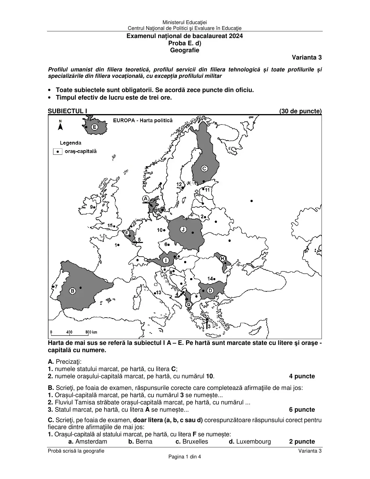 Pagina 1 din BAC Geografie - iunie 2024 (Varianta 3)