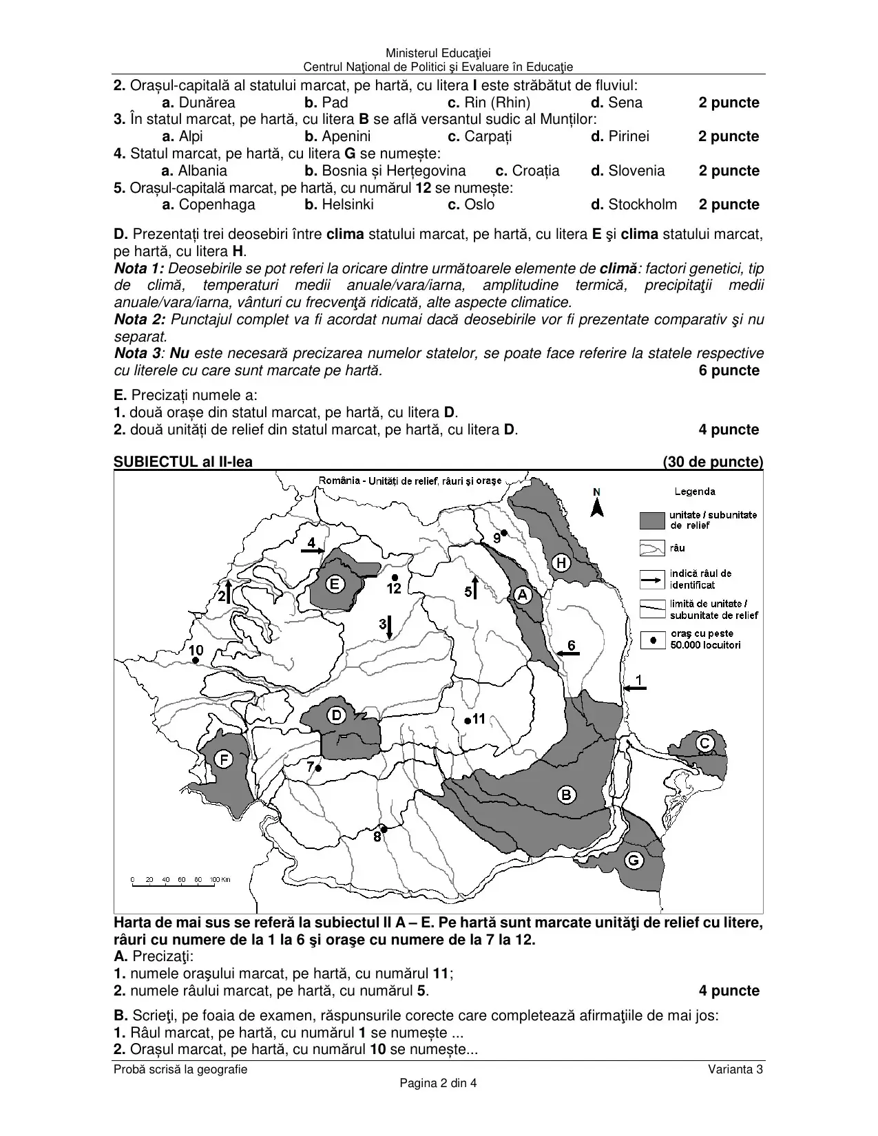 Pagina 2 din BAC Geografie - iunie 2024 (Varianta 3)