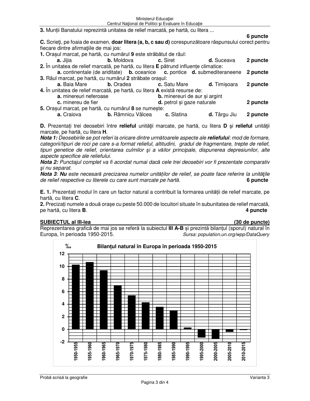 Pagina 3 din BAC Geografie - iunie 2024 (Varianta 3)