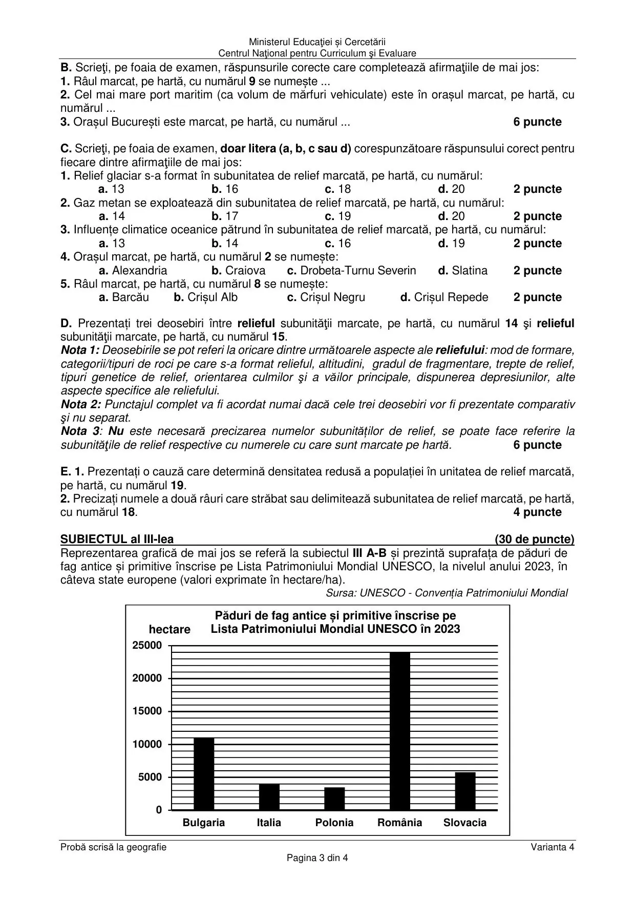 Pagina 3 din BAC Geografie - august 2025 (Varianta 4)