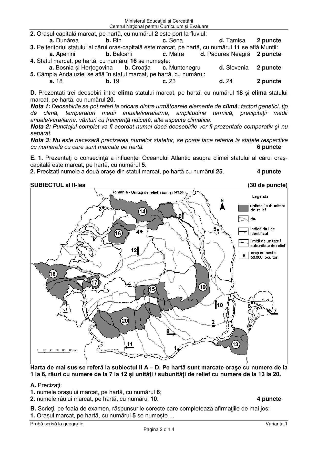 Pagina 2 din BAC Geografie - iunie 2025 (Varianta 1)