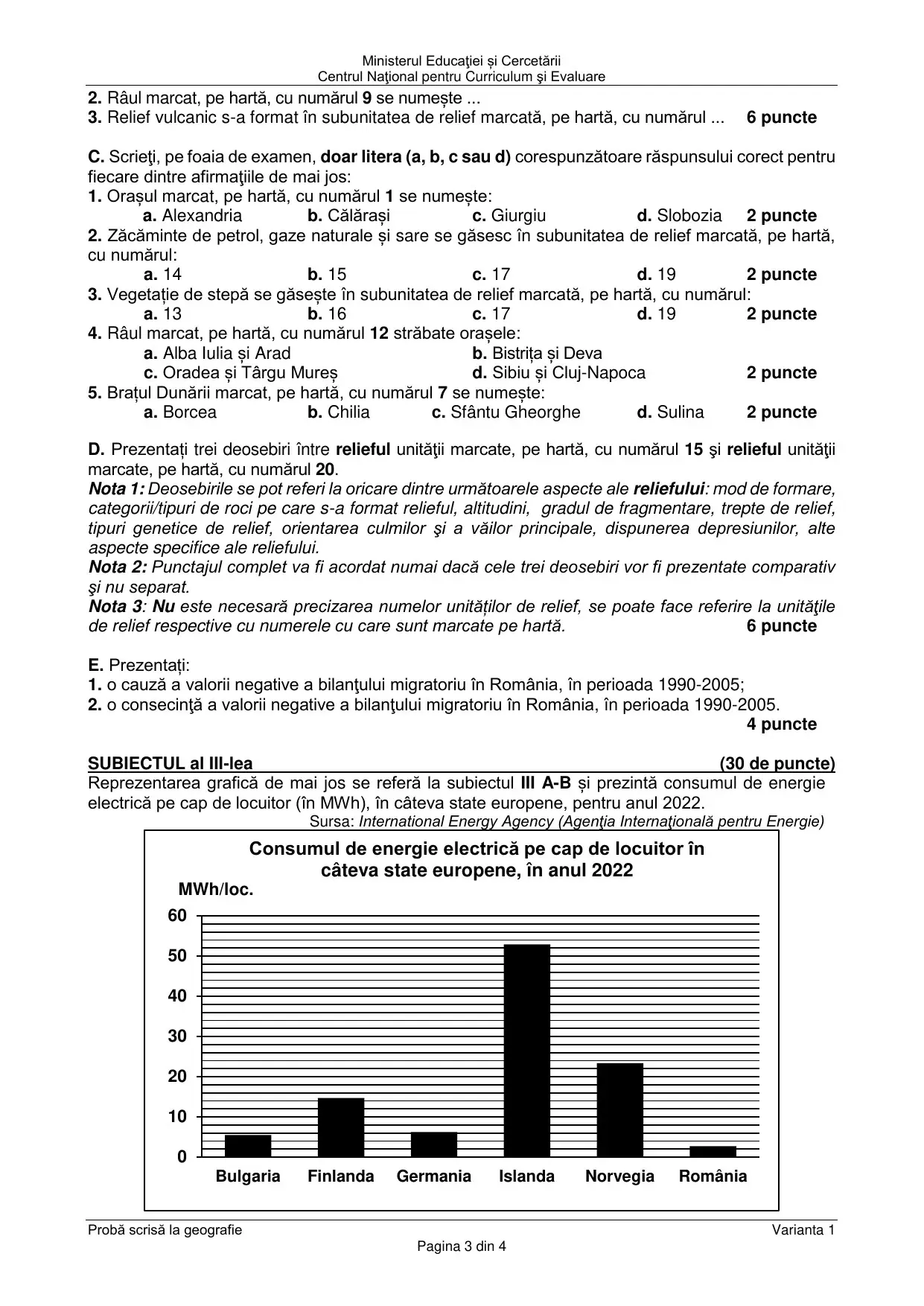 Pagina 3 din BAC Geografie - iunie 2025 (Varianta 1)